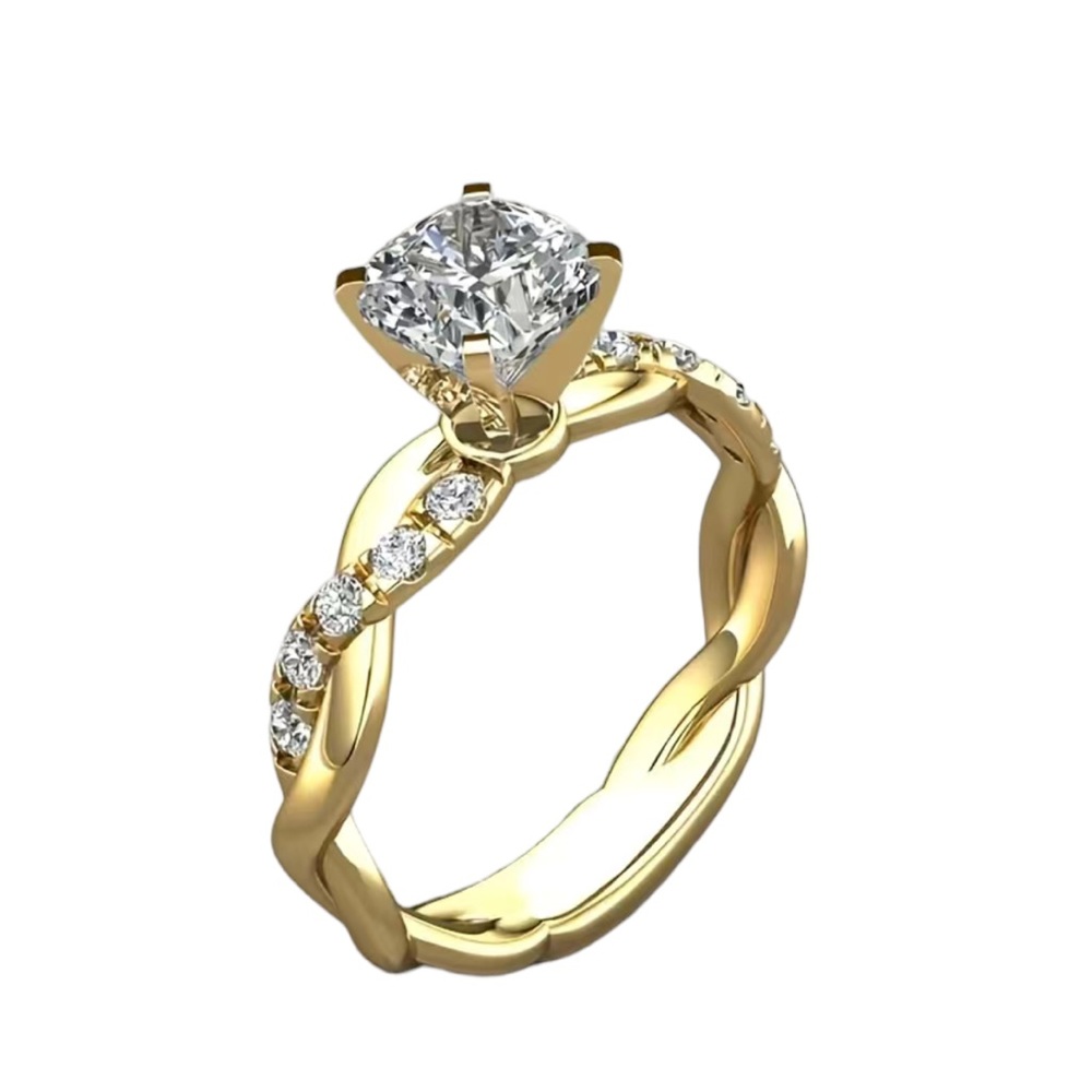 Gold and Rhinestone Diamond Solitaire Ring